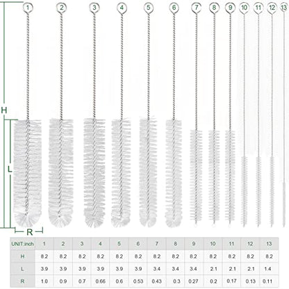 CiaraQ Bottle Cleaning Brushes, 8 Inch Nylon Tube Brush Set | White Cleaner for Narrow Neck Bottles Cups with Hook, Set of 13pcs, White - color: White, size: 8.0 Inch (13pcs)