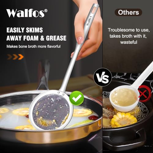 Walfos Fat Skimmer Spoon, 304 Stainless Steel Fat skimmer For Cooking, 3", 4" & 5 inch fine mesh skimmer, Food Strainer Fit For Separation Of The Floating Foam, Fat, Grease, Set of 3 - size: 3 pcs 3+4.1+5.2 inch Skimmer