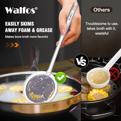 Walfos Fat Skimmer Spoon, 304 Stainless Steel Fat skimmer For Cooking, 3", 4" & 5 inch fine mesh skimmer, Food Strainer Fit For Separation Of The Floating Foam, Fat, Grease, Set of 3 - size: 3 pcs 3+4.1+5.2 inch Skimmer