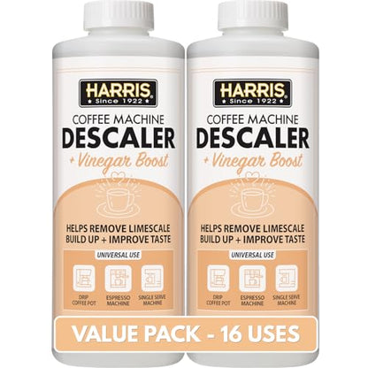 HARRIS Coffee Machine Descaler Descaling Solution, 32 fl oz (2 Pack, 8 Uses Each), Compatible with Keurig, Nespresso, Breville, DeLonghi, Jura & Ninja Coffee and Espresso Makers - size: 32 Fl Oz (Pack of 2)