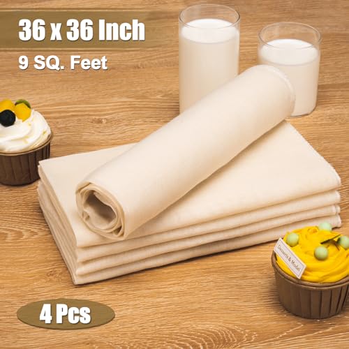 Amrules Cheese Cloths for Straining, 4PCS 36x36 Inch Grade 100 Cheese Cloth, Reusable Washable Unbleached Pure Cotton Cheesecloth for Cooking and Cheese Making with Hemmed Edge - size: 36x36 Inch - 4 PC