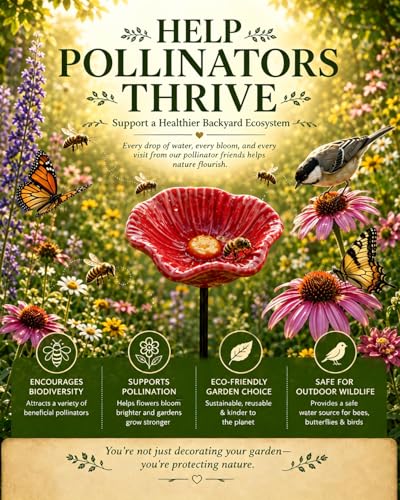 Bee Watering Station for Garden Cups Bird Butterfly Bees Ceramic Drinking and Water Bath Feeder Cup Blossoms Flowers Shaped Design Poppies Bowl Wildlife Feeding 5PCS Watring Pollinator (#5PCS-D) - color: #5PCS-D