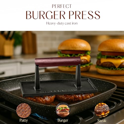 Bellemain Bacon Press Rectangle | Heavy-Duty Cast Iron Grill Press for Perfectly Seared Bacon, Steak & Sandwiches | Equalized Weight Distribution - size: Rectangle