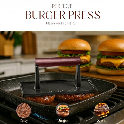 Bellemain Bacon Press Rectangle | Heavy-Duty Cast Iron Grill Press for Perfectly Seared Bacon, Steak & Sandwiches | Equalized Weight Distribution - size: Rectangle