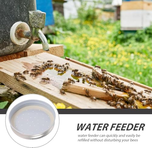 Bee Entrance Feeders Beehive Feeder, Perforated Metal Mason Jar Lids Entrance Feeder Beehive Waterer Honey Bee Canning Feeder Beekeeper Tool Bee Drinking Beekeeping Equipment 4pcs