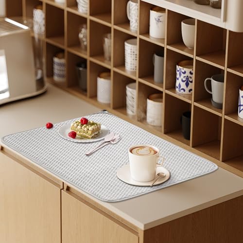 3 Pcs XXL Dish Drying Mat,Absorbent Microfiber Dishes Drainer Mats,Large Size 24×17" Pads for Kitchen Counter,Coffee,Rack,Under Sink,Light Gray - size: 3PCS 24*17 inch