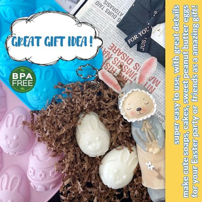 Egg Shape Silicone Molds 3.5 Inch, 2-Pack Chocolate Baking Holiday Easter Mould, Non-Stick BPA Free, Kid-Friendly Soap Mold Rabbit & Floral Designs, Blue & Pink - style: Easter Egg - 2PCS