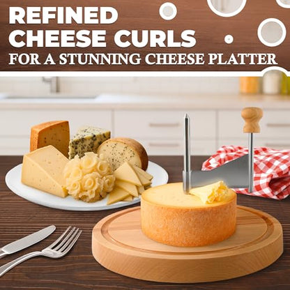 Cheese Curler Wheel – Works with Tête de Moine, Creates Floral Curls – Stainless Steel Blade, Solid Wood Base, Non-Slip Pads | Cheese Wheel Shaver for Rosette Flowers, Charcuterie and Gifting