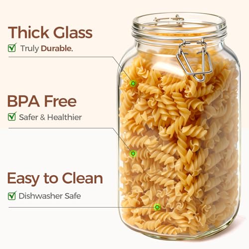 ComSaf 3-Pack 78oz Large Square Airtight Glass Jars for Bulk Food, Holds a 4lb Bag of Sugar or 5lb of Rice, Wide Mouth Canister for Flour, Coffee & Pantry Organization - size: 78oz*3