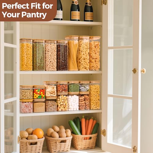 ComSaf Food Storage Containers with Airtight Lids Set of 6, Clear Glass Canister Food Jar with Sealing Lid Kitchen Pantry Storage Container for Spaghetti Pasta Sugar Flour Oat Cereal Beans, Square - size: 0.6Qt*3/0.8Qt*1/1.2Qt*1/2.2Qt*1