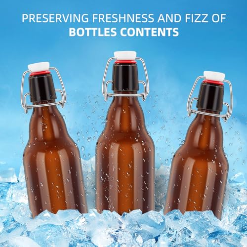 4Pcs Amber Beer Bottles with Flip Caps, 12oz Glass Bottle with Swinging Top for Airtight Lids, Home Brewing and Fermentation Kombucha, Vanilla Extract, Beverage, Water, Kefir