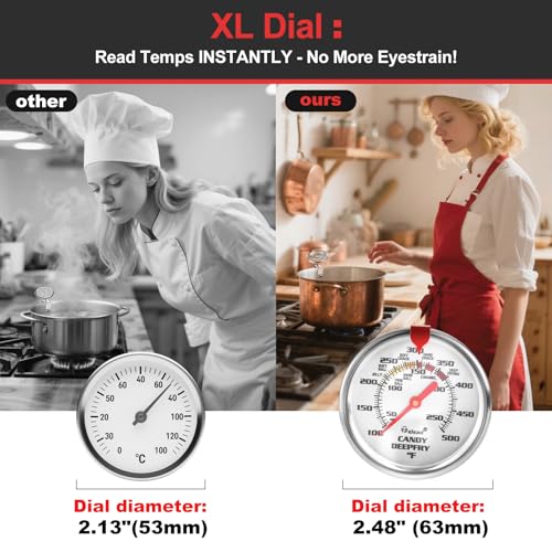 Upgraded Candy Thermometer Waterproof IP67 - Oil Thermometer for Frying with Clips - 9" Side of Pot Rainbow dial Thermometer Deep Fry for Oil Candy Candle BBQ - Silver XL - color: Rainbow Dial