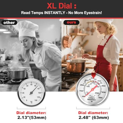 Upgraded Candy Thermometer Waterproof IP67 - Oil Thermometer for Frying with Clips - 9" Side of Pot Rainbow dial Thermometer Deep Fry for Oil Candy Candle BBQ - Silver XL - color: Rainbow Dial