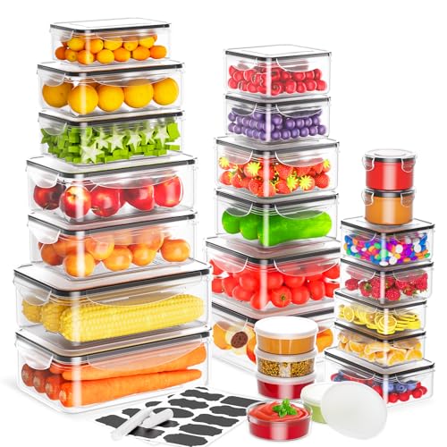 50 PCS Food Storage Containers with Lids Airtight (25 Lids & 25 Containers)- Reusable Plastic Leakproof Meal-Prep Container for Kitchen Storage Organization Microwave/Dishwasher Safe with Labels & Pen - color: 25Pack