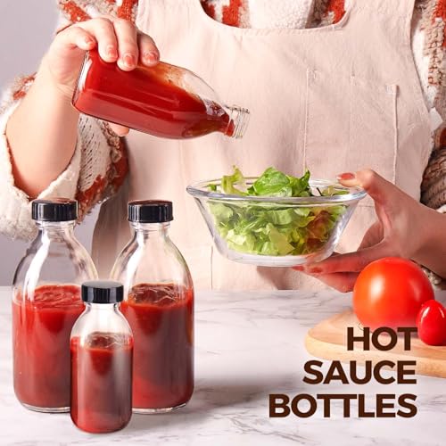 8 OZ Glass Bottles with Lids, 24 Pack Leakproof Glass Bottles for Vanilla extract Homemade, Food Storage, Juice, Essential Oils, Hot Sauce, Syrup, Beans, Boston Round Clear lab dispensing bottles - color: Clear