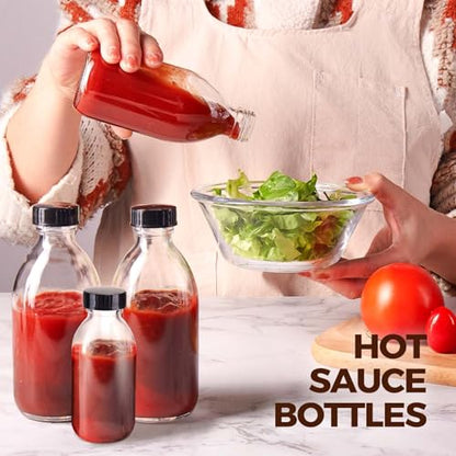 8 OZ Glass Bottles with Lids, 24 Pack Leakproof Glass Bottles for Vanilla extract Homemade, Food Storage, Juice, Essential Oils, Hot Sauce, Syrup, Beans, Boston Round Clear lab dispensing bottles - color: Clear