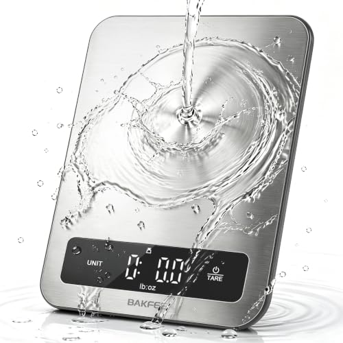 Waterproof Kitchen Food Scale, 1g/22lb, IP67, Rechargeable, Grey | Premium Stainless Steel & Tempered Glass, Clear LED Display, with 6 Units, Tare, Ideal for Cooking, Making Sourdough Bread - color: Grey