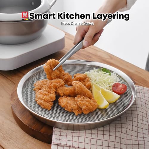 WAGENSTEIGER Stainless Steel Mesh Tray Set with Drip Pan, Air Fryer Basket and Tray, Kitchen Colander, Vegetable and Fruit Strainer, Food Filter, BBQ Prep Tool, Fruit Serving Dishes (9.84 inch) - size: 9.84 inch