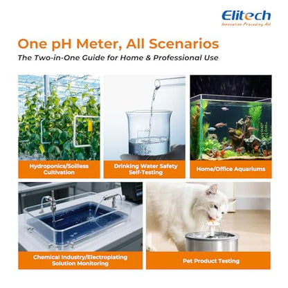 Elitech PHM-230 Professional pH Pen Meter – Digital Tester for pH & Temperature in Hydroponics, Growing Solutions, Drinking Water with ATC & Full Calibration Kit (0.00–14.00) for Plant Health