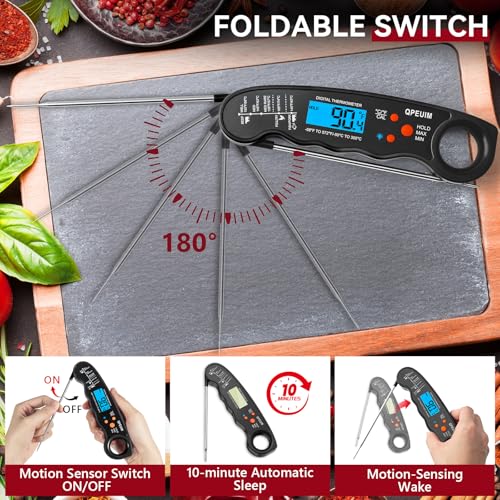 QPEUIM Meat Thermometer Digital Black | Instant Read Food Thermometer, Waterproof, Backlight, For Grilling, Cooking, BBQ, Deep Fry, Turkey, Candy - color: Black 02