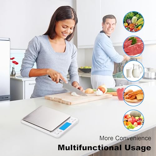 UNIWEIGH Digital Kitchen Scale,3kg/0.1g Pocket Food Scale Measure in Grams and oz for Loss Weight,Cooking Baking,Jewelry,High Precision Gram Scale with 6 Units,Small Coffee Scale with 2 Trays,LCD,Tare - size: 3KG