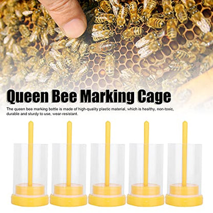 5Pcs Queen Bee Marking Cage, Marking Bottle with Long Plunger Bee Marking Kit, 3.7X1.4in Plastic Handed Queen Bee Catcher Clip Holderaccessory for Identification
