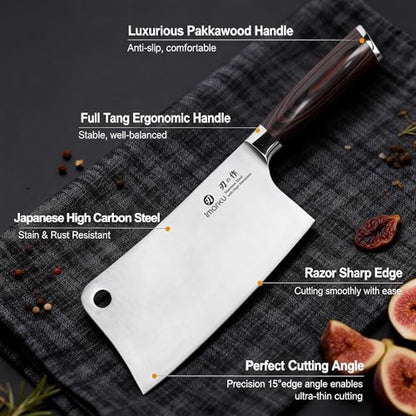 imarku Cleaver Knife 7 Inch Meat Cleaver, Japanese High Carbon Stainless Steel Butcher Knife with Ergonomic Handle, Ultra Sharp Chopping Knife, Kitchen Gadgets for Home/Restaurant, Dads Gifts - color: Light Black