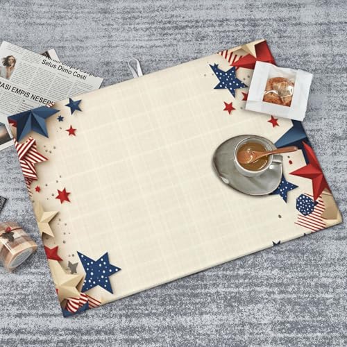 American Flag Stars Patriotic Microfiber Dish Drying Mat 18x24 Inch - Absorbent Non-Slip & Quick Dry Kitchen Counter Dish Drainer Pad, Rustic Farmhouse Style - color: American Flag Stars Patriotic