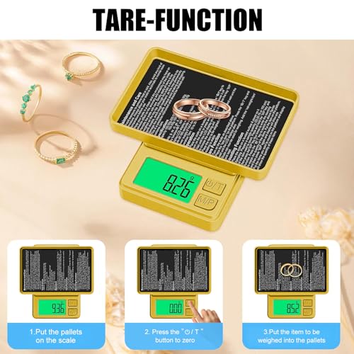 1000g x 0.01g Precision Gram Scale, Diyife Pocket Scale with Protective Cover, 7 Units, Backlit LCD, Tare Function, Digital Jewelry Scale for Gold, Gem, Battery Included, Gold | 7 Units, Protective Cover, Tare Function, Digital Jewelry Scale for Gold, Gem