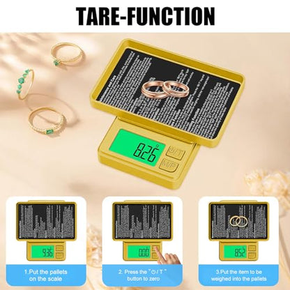 1000g x 0.01g Precision Gram Scale, Diyife Pocket Scale with Protective Cover, 7 Units, Backlit LCD, Tare Function, Digital Jewelry Scale for Gold, Gem, Battery Included, Gold | 7 Units, Protective Cover, Tare Function, Digital Jewelry Scale for Gold, Gem