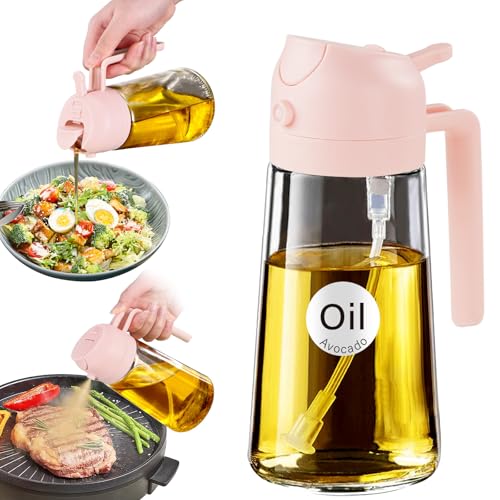 YARRAMATE 16oz/470ml Glass Olive Oil Sprayer for Cooking with Stickers, 2 in 1 Oil Dispenser for Kitchen Gadgets, Food Grade Premium Spray Bottle for Salad, Frying, BBQ (PeachPink) - color: 12_PeachPink