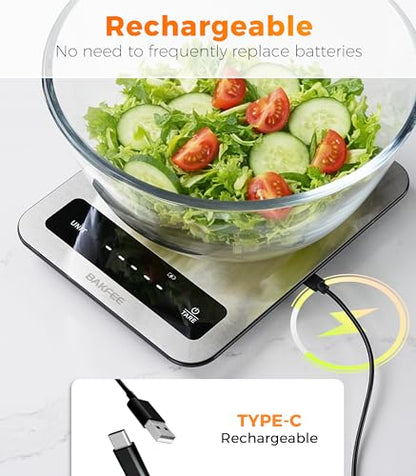 100% Waterproof Food Scale, IP67 Digital Kitchen Scale, Rechargeable (USB-C), 0.1oz/1g Precision, 22lb Capacity, Stainless Steel & Tempered Glass, for Cooking, Making Sourdough Bread, Black - color: Black