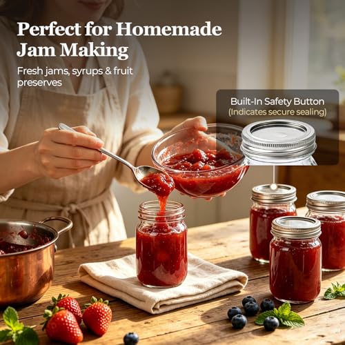 ComSaf 16 oz Regular Mouth Mason Jars, 3-PCS Safety-Button Lids | Button seal indicator/airtight, Pint soda-lime glass, BPA free, Canning safe, Freezer/dishwasher safe, Meal Prep Storage