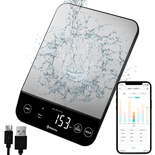 Etekcity Food Nutrition Scale, Smart Food Scale for calorie count, IPX6 Waterproof, Rechargeable, Bluetooth, Ounces and Grams for Weight Loss, Cooking, 304 Stainless Steel, Luminary 22lb - color: Luminary Stainless Steel