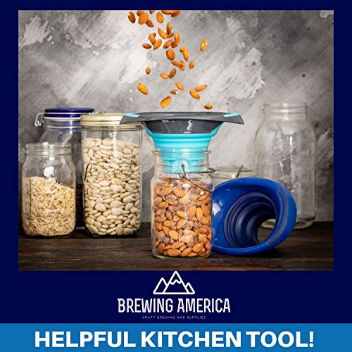 Kitchen Canning Funnel – Collapsible Silicone Food Funnel for Wide Mouth and Regular Mason Jars – Flexible Use for Coffee, Liquid, Jam, Cooking, Baking, Crafts - Blue - color: Blue