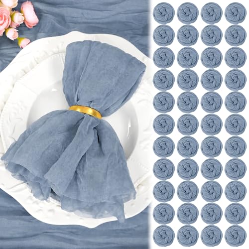 60 Pack Dusty Blue Cheesecloth Napkins 20"x20" Rustic Gauze Napkin Cheese Cloth Napkins Bulk Boho Washable Dinner Table Napkins for Wedding Party Bridal Baby Shower Birthday Decor - color: Dusty Blue