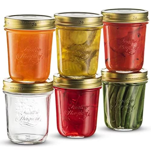 Bormioli Rocco Quattro Stagioni Mason Jar - ClearGold, Set of 6 - size: 10.75 Oz.