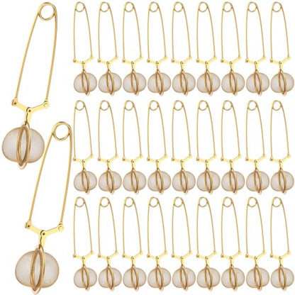Yinder 30 Pcs Loose Leaf Tea Infuser Stainless Steel Mesh Snap Tea Ball Strainers with Handle Metal (Gold) - color: Gold