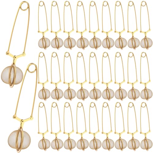 Yinder 30 Pcs Loose Leaf Tea Infuser Stainless Steel Mesh Snap Tea Ball Strainers with Handle Metal (Gold) - color: Gold