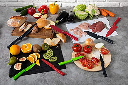 Kuhn Rikon COLORI+ Mixed Knife Set with Non-Stick Coating and Safety Sheaths, Set of 5, Fuchsia, Blue, Graphite Grey, Green and Red - color: Fuchsia, Blue, Graphite Grey, Green and Red, style: Set of 5