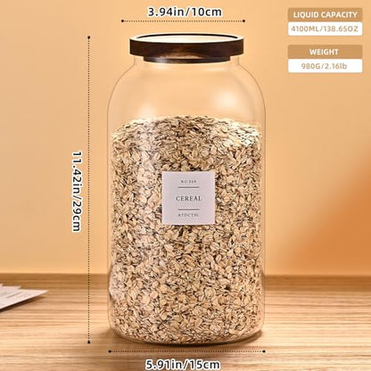 2 PCS Large Glass Jar With Lid，Glass Food Storage Jars for Flour,Sugar,Coffee,Rice, Walnut，Nutsand More(1 gallon/4000 ml) - size: 1Gallon*2