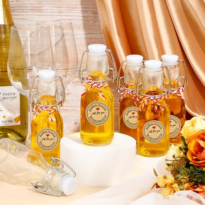 FoldTier 48 Pcs Mini Flip Top Glass Bottle Flip Top for Homemade Vanilla Limoncello Extract Bottles with Caps Stickers for Holiday DIY Crafts Wedding Baby Shower Favors(4 oz) - size: 4 oz