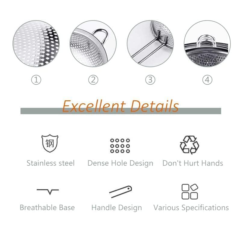 Stainless Steel Basin Colander with Handle Kitchen Strainer, Resting Feet and Colander to Strain, Rinse, Fry, Steam or Cook Vegetables & Pasta & Wash fruits