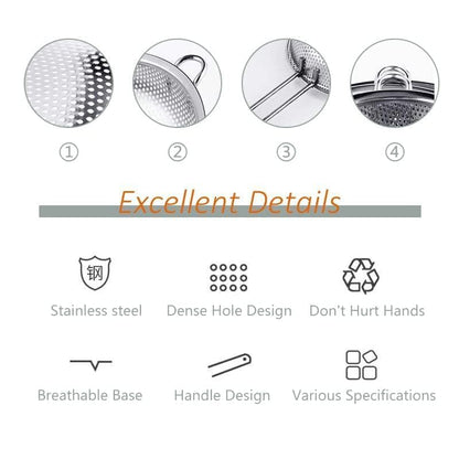 Stainless Steel Basin Colander with Handle Kitchen Strainer, Resting Feet and Colander to Strain, Rinse, Fry, Steam or Cook Vegetables & Pasta & Wash fruits