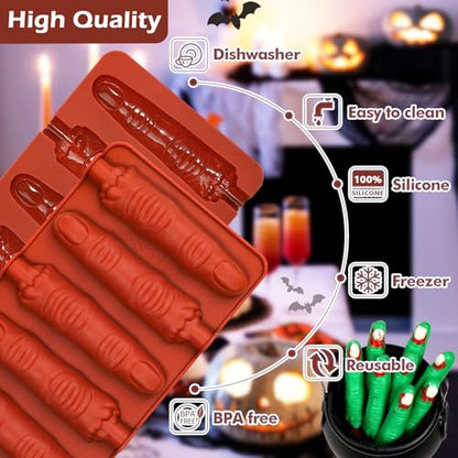 Webake The Original Halloween Witch Finger Chocolate Mold, 6-Cavity Finger Pretzel Rod Molds for Chocolate, Pretzel, Cookie, Pack of 2 - style: Finger