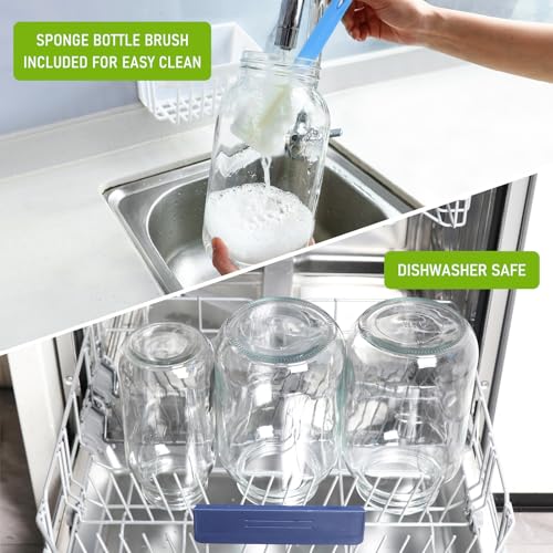 64 oz Wide Mouth Mason Jars 3 Pack, Glass Canning Jars with Airtight Lids | Durable & Leakproof Jars for Pickling,Fermenting,Meal Prep,Reusable Storage Containers, Great Value Set with Secure Packaging