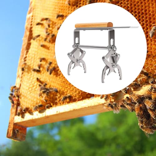 Beekeeping Frame Lifter Tool, Beehive Frame Holder with Adjustable Height Rods, Non Slip Stainless Steel Jaws and Beech Handle for Maintenance