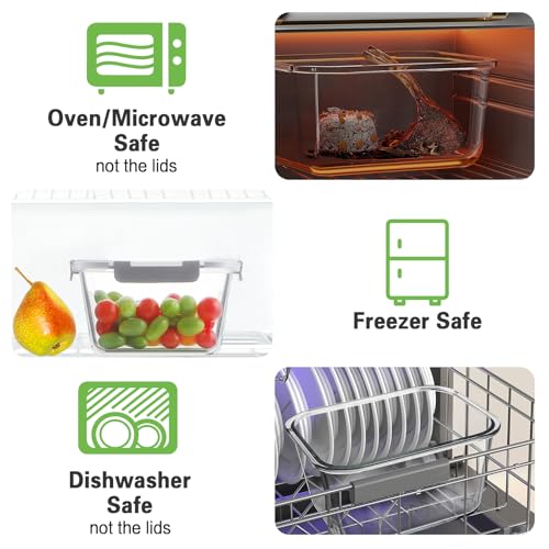 HOMBERKING 4 Pieces 63oz/8cup Large Glass Food Storage Containers with Lids, Meal Prep Containers, Airtight Bento Boxes with Leak Proof Locking (2 Containers 2 Lids), Microwave,Oven,Fridge Safe-Grey - color: Grey, size: 2 Sets