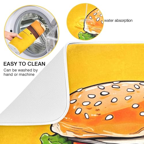 Hamburger with Cheese Dish Drying Mat for Kitchen Counter, Non Slip & Super Absorbent Dish Drainer Rack Pad for Countertops, 18 x 24 Inch - size: 18x24in