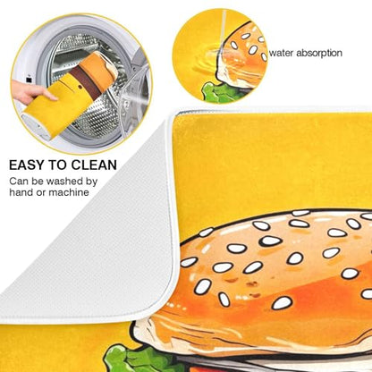 Hamburger with Cheese Dish Drying Mat for Kitchen Counter, Non Slip & Super Absorbent Dish Drainer Rack Pad for Countertops, 16 x 18 Inch - size: 16x18in